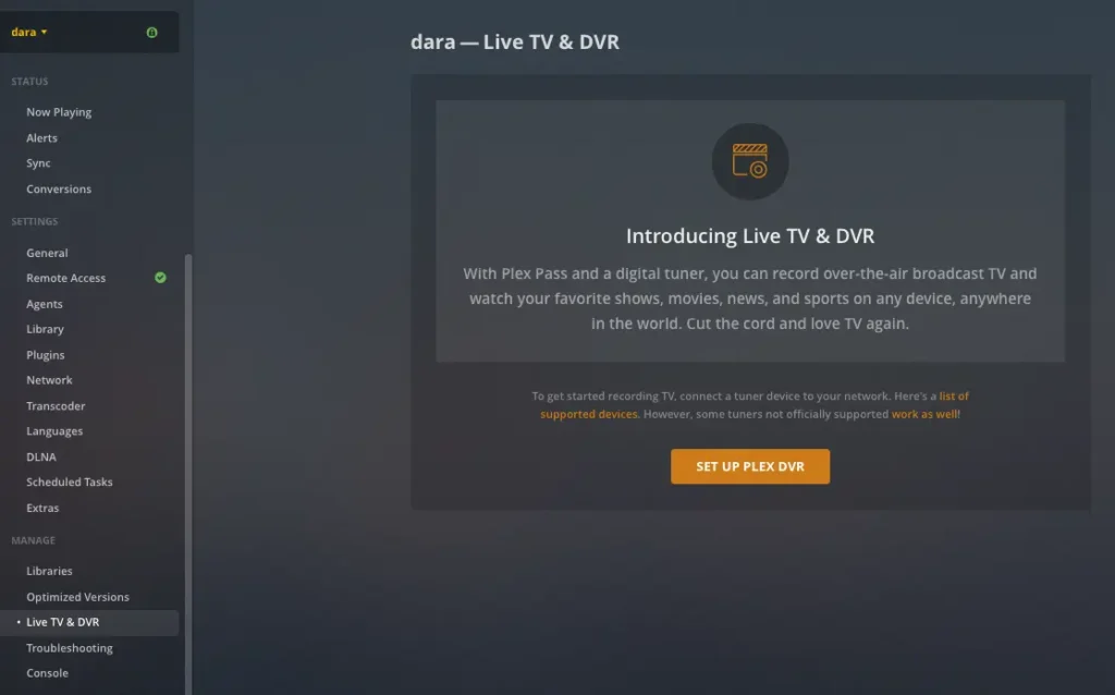 open plex's settings